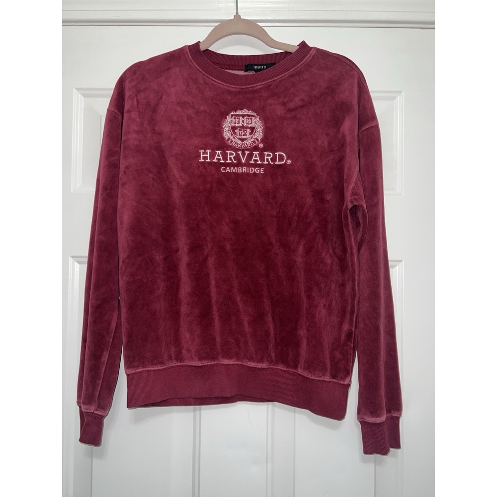 Forever 21 Women's Small Harvard Pullover Sweatshirt Small Red Velour